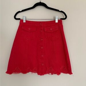 Sunset & Spring Red Distressed Button-Up Front Denim Mini Skirt Sz S